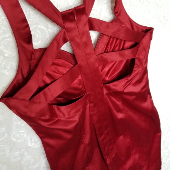 LADY DUTCH | red satin bodycon strappy dress - Picture 5 of 6